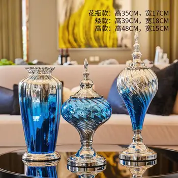 Šiuolaikinės Kūrybos Mėlyno Stiklo Vaza Ornamentas, Namo, Buto Apdailos Amatų Svetainės Kavinė Baras Darbalaukio Netikrą Vazonas Figūrėlės