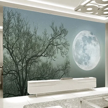 Šiuolaikinės Lipnios Vandeniui Tapetai, 3D, Abstraktūs Medžio Mėnulio Kraštovaizdį Freskos Gyvenimo Kambario, Miegamasis Namų Dekoro Sienų Lipdukai 3 D