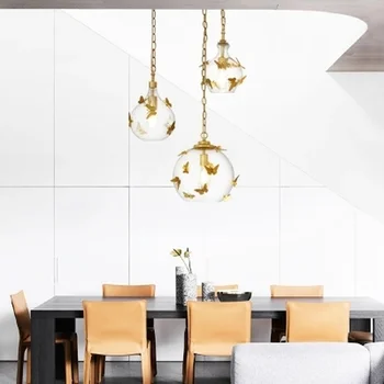 Šiuolaikinės Stiklo LED Šviestuvo Apšvietimo Miegamasis, Gyvenamasis Kambarys su Virtuvės Šviestuvai LED Pakabukas Lempos Šviesos Golden Butterfly Kabo Lempa