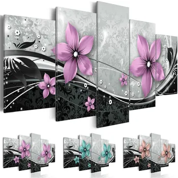 Šiuolaikinės Tapybos Drobės 5 Plokštės Sienos Meno Modulinės Nuotraukų Gražių Gėlių Derinys Paveikslų Kambarį