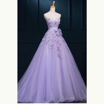 Šiuolaikinės Žavinga Linijos, Levandų Nėrinių Aplikacijos Vestuvių Suknelės Nuotaka Stebėjimo Lankas Puošnios Nuotakos Vestuvių Suknelės Korsetas Atgal