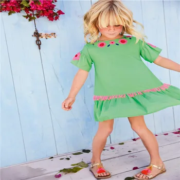 Šokinėja Metrų Gyvūnų Aplikacijos Kūdikių Suknelės Mergaitėms Vasaros Drabužių Medvilnės Vaikų Mados Karšto Pardavimo Princesė Suknelė Tunika