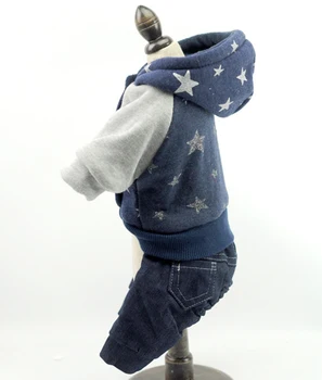 Šunelis Hoodie Jumpsuit Žvaigždžių Dizaino Katės Mažylių Žiemos Paltai Striukės Šiltų Drabužių Apranga