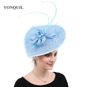 Šviesiai Mėlyna Derby Didelis Fascinators Skrybėlę Vestuvių Moterų Elegnat Vinjetė Vintage Mados Galvos Apdangalai Proga Arbatos Oficialų Fedora Kepurės