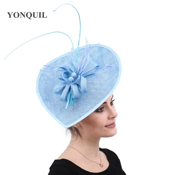 Šviesiai Mėlyna Derby Didelis Fascinators Skrybėlę Vestuvių Moterų Elegnat Vinjetė Vintage Mados Galvos Apdangalai Proga Arbatos Oficialų Fedora Kepurės