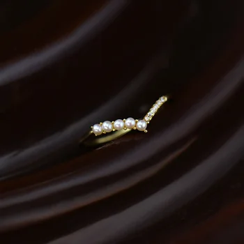 Šviesos prabanga 925 sterlingas sidabro subtilaus aromato, V-formos gėlavandenių perlų Cirkonis Vestuvių Papuošalai, Žiedai, Sužadėtuvių moterims