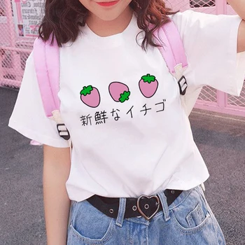 Šviežios Braškės Japonų Estetikos T-Shirt Harajuku Marškinėlius Juokinga Ulzzang 90-ųjų Grunge Kawaii Tee Viršūnes Prašmatnus Vasaros Mados