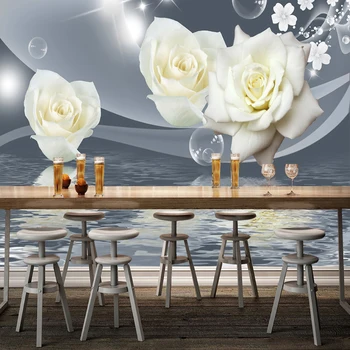 Šviežių Elegantiška Balta Rožė Gėlių Burbulas Foto Tapetai Kambarį Fono Sienos 3D Freskos Eco-Friendly Drėgmei atsparus Freskomis