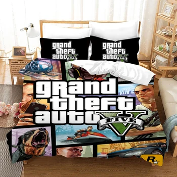 Žaidimo GTA V Patalynės Komplektas, 3D Animaciją, Antklodžių užvalkalus Užvalkalas Grand Theft Auto 5 Šalikas Lova Padengti Set Home Lovatiesė(Ne Lapas)