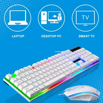 Žaidimų klaviatūra ir Pelė Laidinė klaviatūra su apšvietimu klaviatūros Rusijos Žaidėjus komplektas Silent Gaming Pelės Rinkinys, Skirtas KOMPIUTERIUI Laptopo