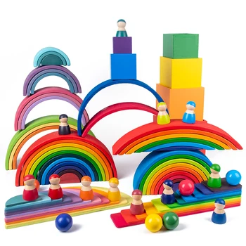 Žaislai Didelio dydžio Vaivorykštė, Statyba Blokai, Mediniai Žaislai, Vaikų Kūrybos Vaivorykštė Stacker Montessori Švietimo Žaislas Vaikams