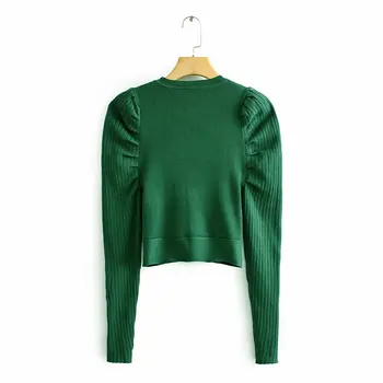Žalia moterų sluoksniuotos rankovėmis bomba megztiniai 2019 mados ponios elegantiškas megztas megztinis moteriška žiemos trikotažas merginos prašmatnus puloveriai