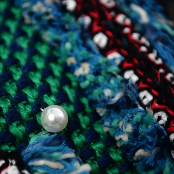 Žalia tvido švarkas šepečiu apdaila pearl sagtis Pavasario / rudens / žiemos moterų striukė Plonas ponios striukė