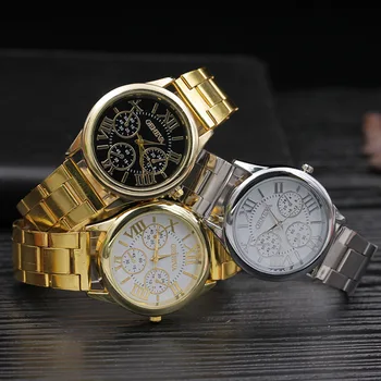 ŽENEVOS Prekės Klasikiniai Laikrodžiai Vyrams 3 Akis Fashion Gold Verslo Vyrų Wrisrtatch Plieno Badn Kvarco Aukso laikrodis Laikrodis reloj hombre