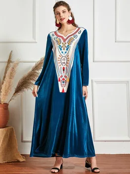 Žiemos Aksomo Musulmonų Suknelė Moterų 2020 M. Maroko Kaftan Kimono Jubah Ilgas Chalatas, Abaja Islamo Drabužių Turkija Hijab Arabų Suknelės
