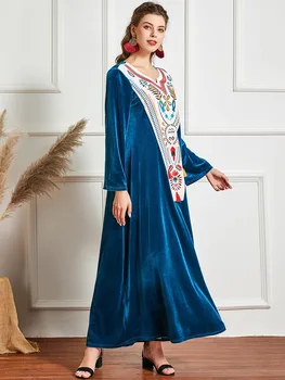 Žiemos Aksomo Musulmonų Suknelė Moterų 2020 M. Maroko Kaftan Kimono Jubah Ilgas Chalatas, Abaja Islamo Drabužių Turkija Hijab Arabų Suknelės