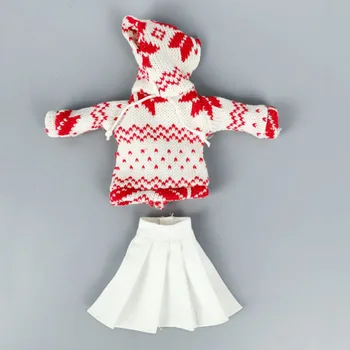 Žiemos Balta Raudona Kalėdų Drabužius Rinkinys Barbie Lėlės Komplektus Megztinis Hoodies Plisuotos Kelnės Kostiumas 1/6 BJD Lėlės Priedai