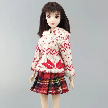 Žiemos Balta Raudona Kalėdų Drabužius Rinkinys Barbie Lėlės Komplektus Megztinis Hoodies Plisuotos Kelnės Kostiumas 1/6 BJD Lėlės Priedai