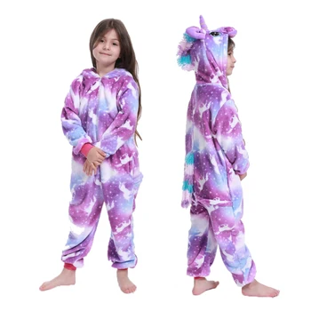Žiemos Flanelė Vienaragis Kigurumi Cosplay Kostiumas Vaikams Vaikams Dygsnio Dinozauras, Panda Gyvūnų Onesies Pižama Kūdikis Sleepwear