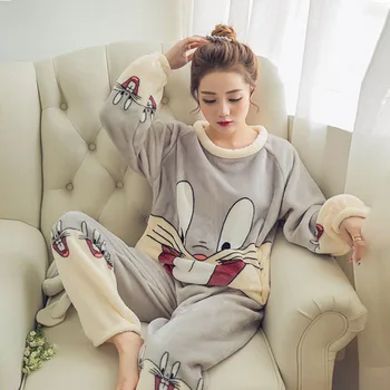 Žiemos Medvilnės Korėjos Pjs Spausdinti Pižamos Moterims Apvalios Kaklo Long Sleeve Top Ilgai Ziajać Namų Drabužių Pižama Nustatyti Pijama Mujer