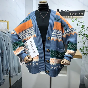 Žiemos Moteris Atidaryti Dygsnio susagstomi megztiniai 2020 Naujas Mados Prarasti Harajuku V-kaklo Batwing Rankovėmis Megztiniai korėjos Prašmatnus Paltai Outwear Viršūnės