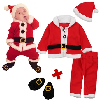 Žiemos Naujas Naujagimių Drabužiai Kūdikis, berniukas, mergaitė, Kalėdų kostiumas Vaikams Cosplay Santa Claus Mados hat+Top+Kelnės+Batai 4-piece set