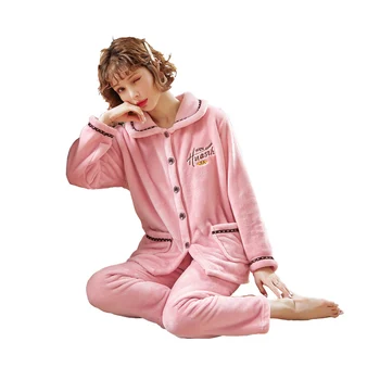 Žiemos Pižama Nustatyti Moterų 2020 M. Naujų Ilgomis Rankovėmis, Šiltas, Mielas Mergaičių Koralų Vilnos Sleepwear Didelio Dydžio Homewear Dviejų Dalių Komplektas 1565