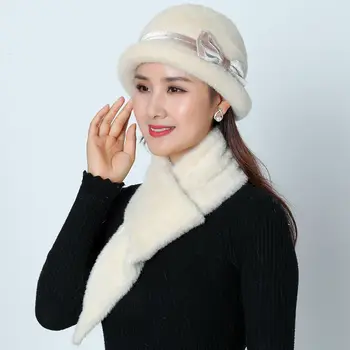Žiemos Skrybėlę Mink Pliušinis Lankas Šiltas Megztas Beanies galvos Apdangalai Bžūp 2019 Naujas Mados Moterų Žiemos Megztos Kepurės šalikas Rinkiniai Skullies