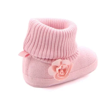 Žiemos Super Šiltas Įkrovos Su Pink Gėlių Kūdikių Kulkšnies Sniego Batai Kūdikiams Nėrimo Megztiniai, Vilnos Kūdikių Bateliai Berniukams, Mergaitėms