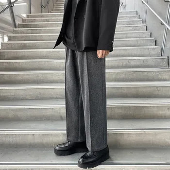 Žiemą Storas Vilnonis Kelnės, vyriškos Mados Atsitiktinis Plataus kojų Kelnės Vyrams Streetwear Prarasti korėjos Stiliaus, Tiesios Kelnės Mens M-5XL