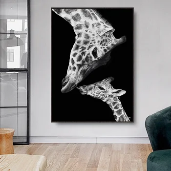 Žirafa Motinos ir Vaiko Drobės, Paveikslai Ant Sienų, Menas, Plakatų ir grafikos Šiaurės Gyvūnus, Juokinga Meno Nuotraukas Cuadros Dekoras