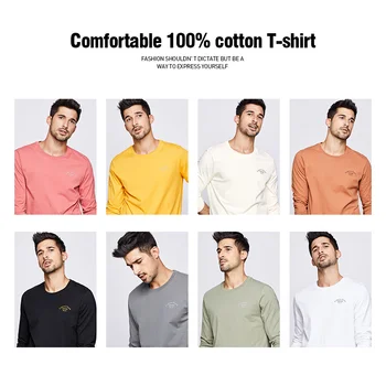 【Kuegou 】vyriški ilgomis rankovėmis marškinėliai be pamušalo, viršutinį drabužį padaryti apvalios apykaklės gryna spalva spausdintos raidės rudens apranga ZT-7723